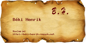Béki Henrik névjegykártya